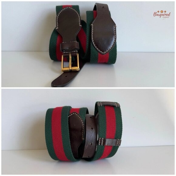 Auth Gucci Web Green/Red Canvas Brown Leather Gold Buckle Belt 90/36 - Picture 8 of 14